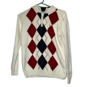 Tommy Hilfiger Boys L 16/18 Argyle Sweater Cream Holiday Preppy Party Academia L